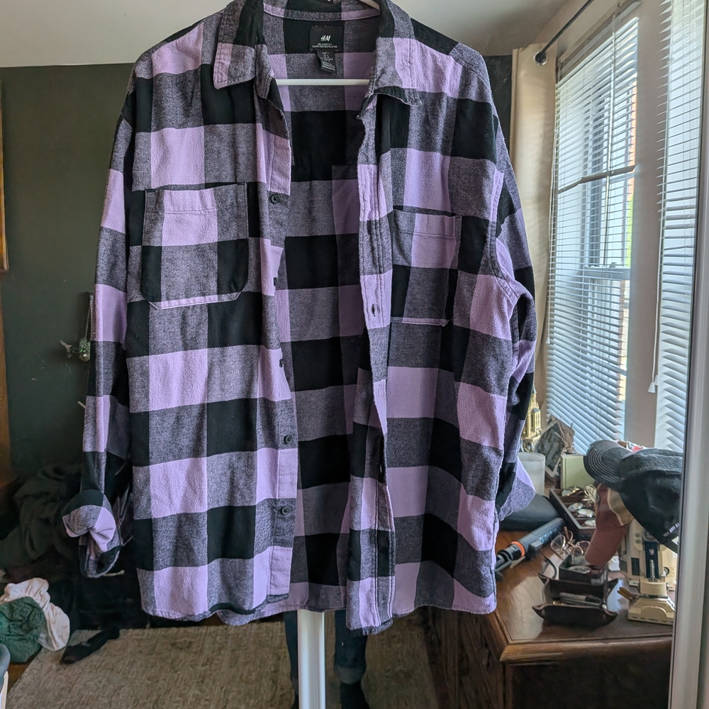 H&M Purple and Black Plaid Shirt